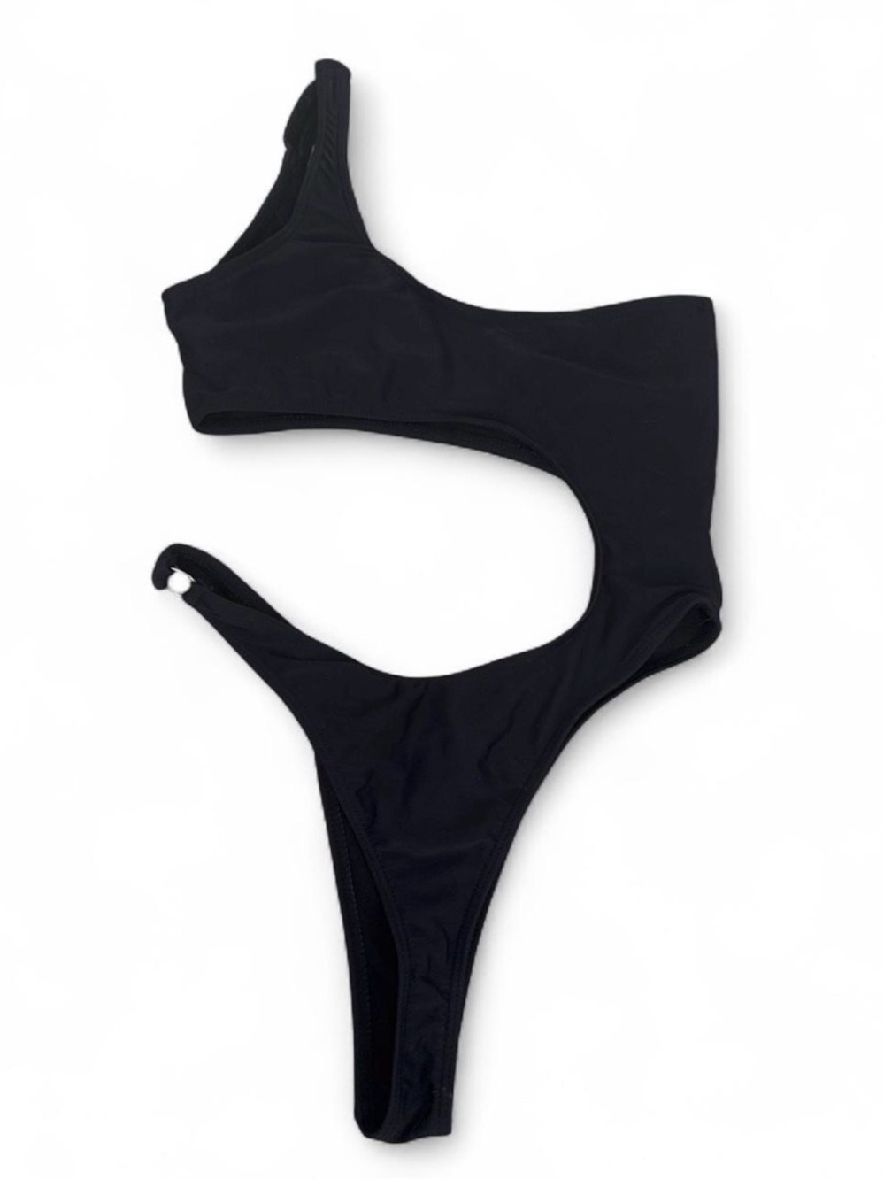 Matte Collection One-Shoulder Cutout Black Swimsuit Size Small